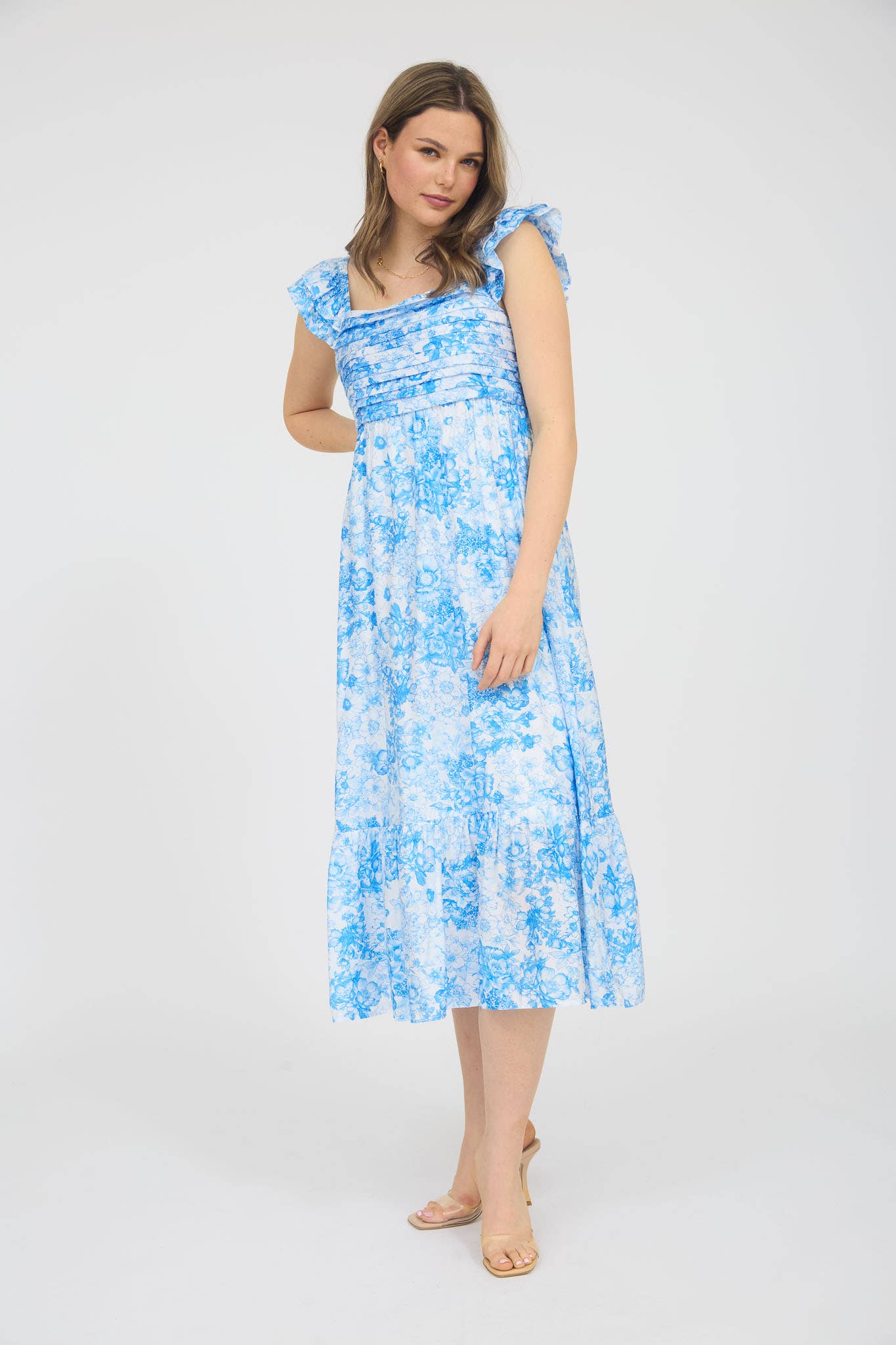 Blu Pepper - FLORAL RUFFLE STRAP DETAIL PLEATED MIDI DRESS