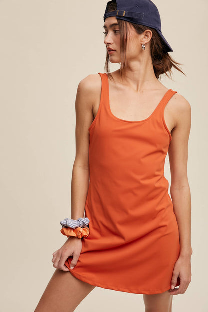 Listicle - Active Tank Mini Dress with Built-in Romper Lining