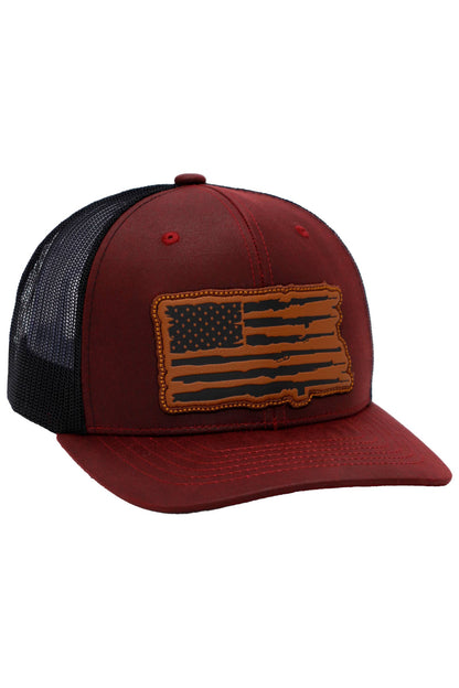 Cap Zone - Rifle American Flag Oiled Faux Leather Trucker Hat