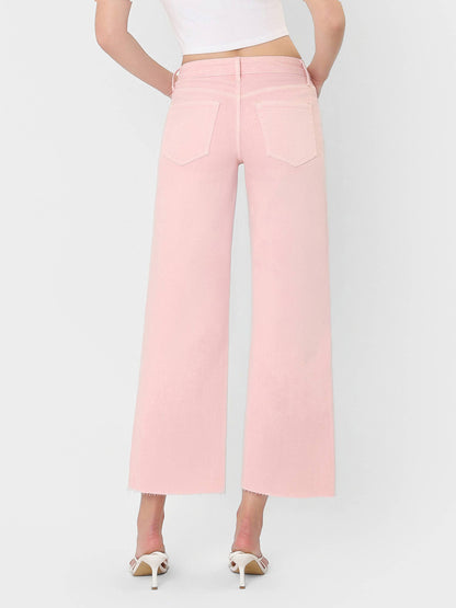 VERVET by FLYING MONKEY - HIGH RISE PALE LILAC COLOR CROP WIDE LEG JEANS T5894PLL