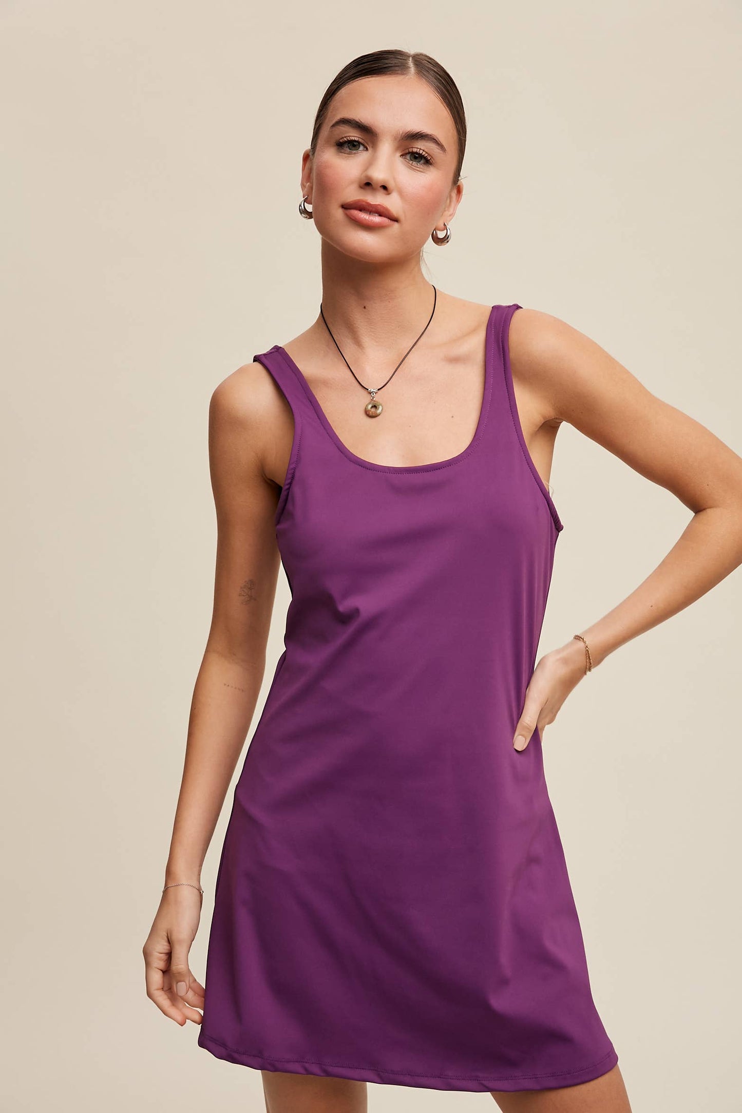 Listicle - Active Tank Mini Dress with Built-in Romper Lining