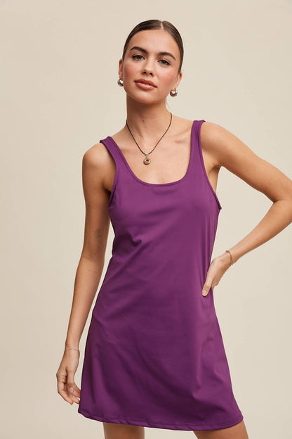Listicle - Active Tank Mini Dress with Built-in Romper Lining