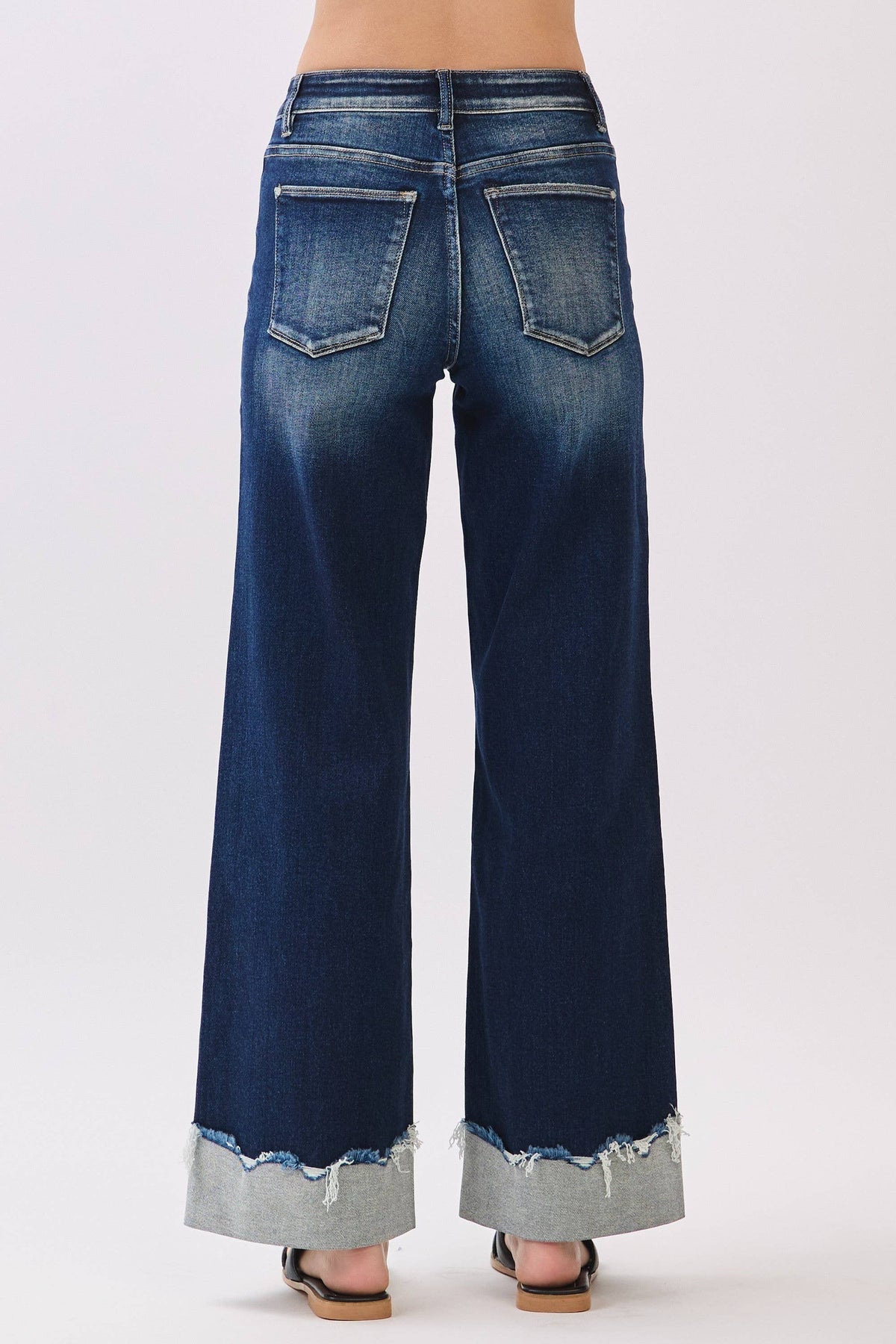 Petra153 - P1554W-DK HIGH RISE STRETCH WIDE LEG W/ CUFFED HEM JEANS
