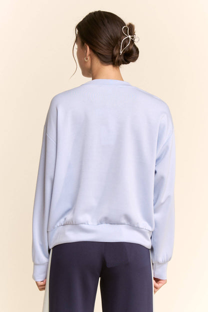 Davi & Dani - SHEER FLORAL FRONT EMBROIDERY ON SELF SWEATSHIRT