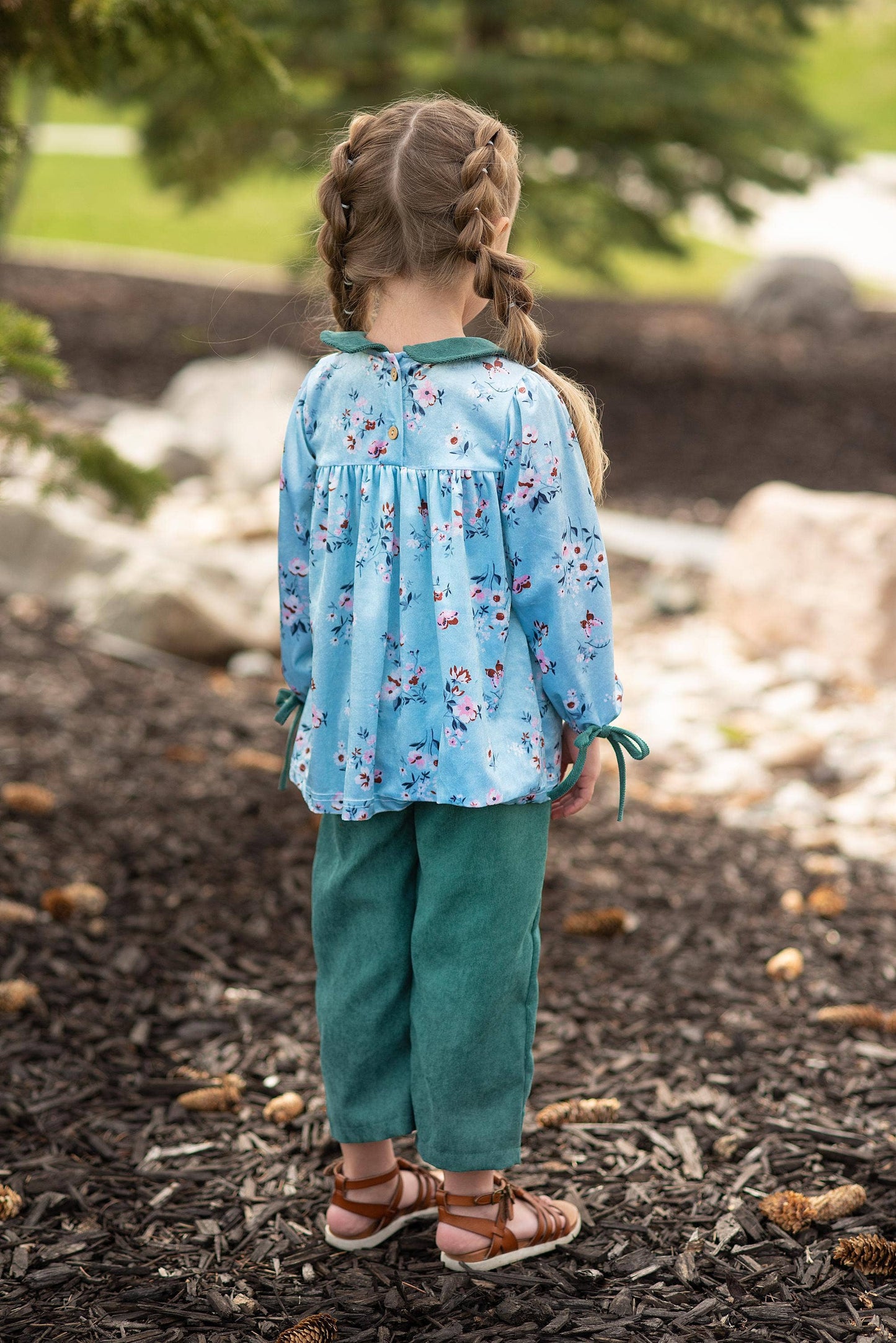 Wren & James - Kids Dark Teal Corduroy Pocket Bow Winter Pant Set