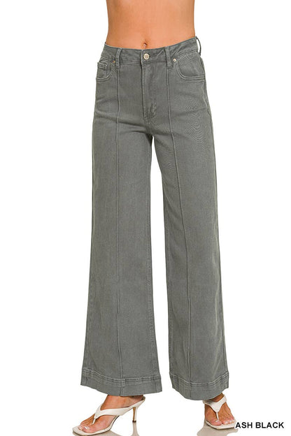 42POPS -  High Rise Wide Leg Pintuck Color Denim Pants