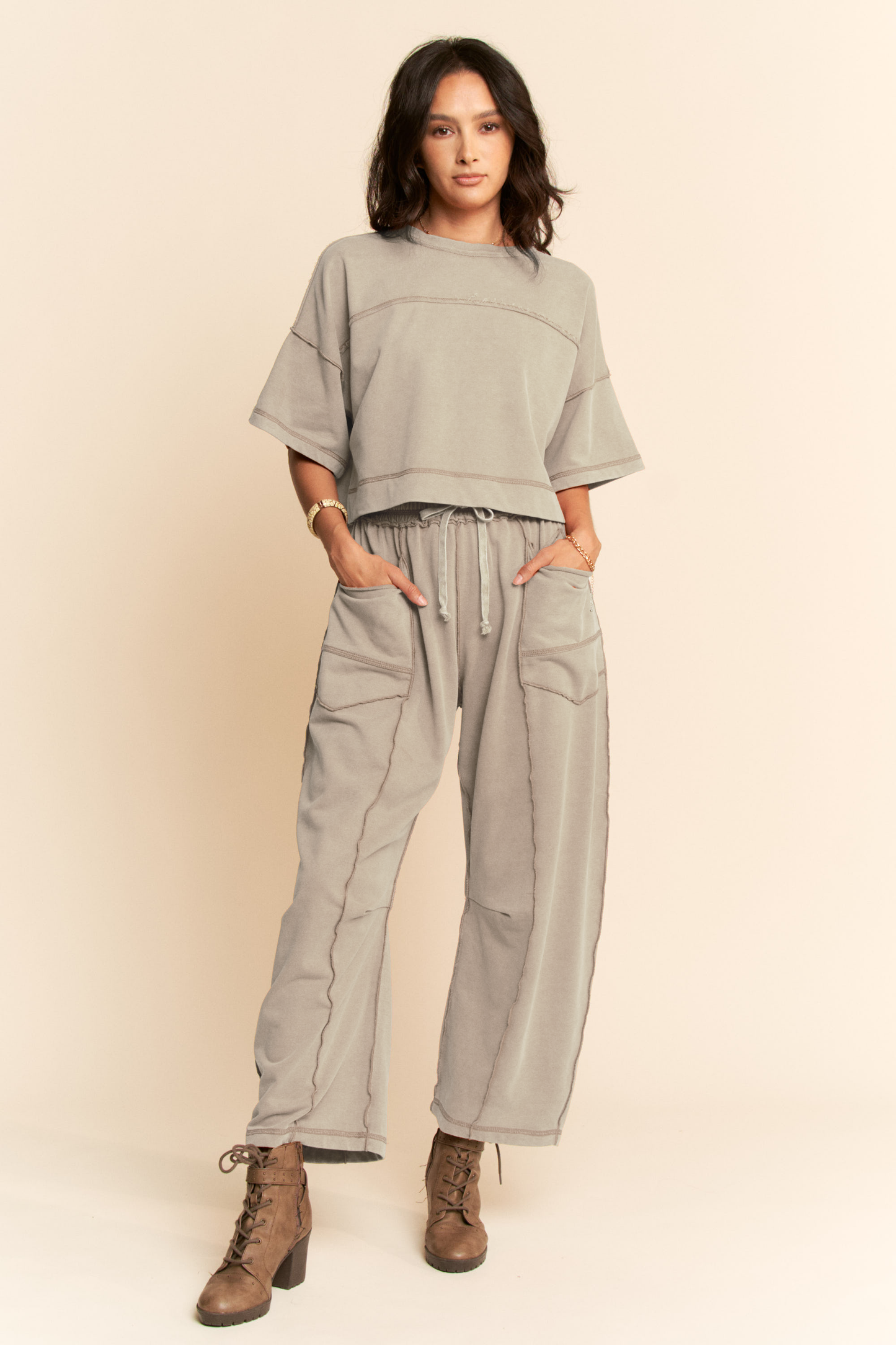 Davi & Dani - MINERAL WASHED EXPOSED BARREL PANTS SET