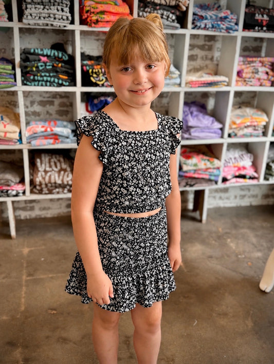 The Shimmer Shack Tween Midnight Bloom Skirt Set