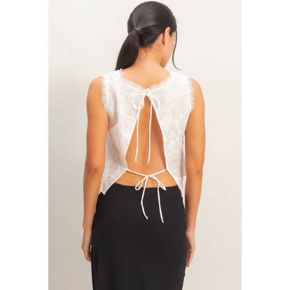 HYFVE - V-Neck Floral Lace Trim Top