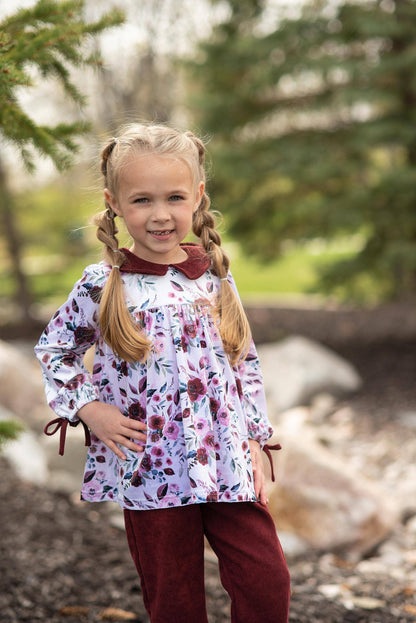 Wren & James - Kids Wine Burgundy Corduroy Pocket Bow Winter Pant Set