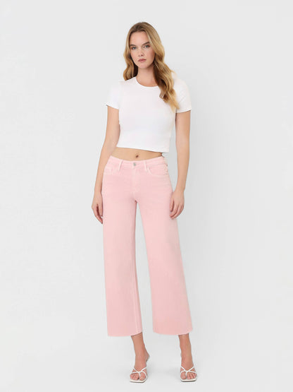 VERVET by FLYING MONKEY - HIGH RISE PALE LILAC COLOR CROP WIDE LEG JEANS T5894PLL