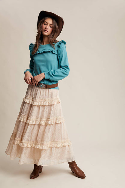 Listicle - Embroidered Lace Tiered Maxi Skirt LSK0268