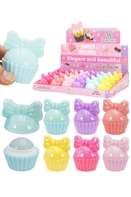 Cap Zone - Cupcake Ribbon Bow Round Lip Balm - 24 Pcs