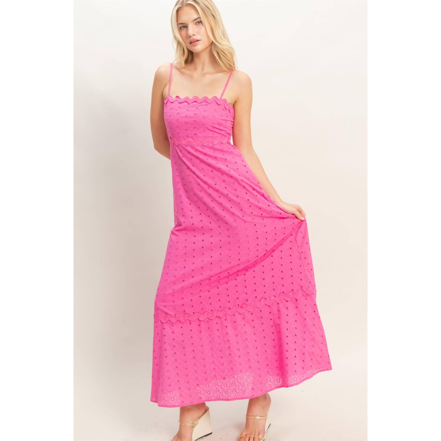 HYFVE - Scallop Trim Eyelet Midi Dress