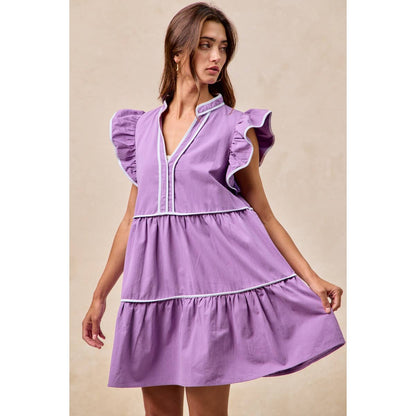 Contrast binding ruffled dress