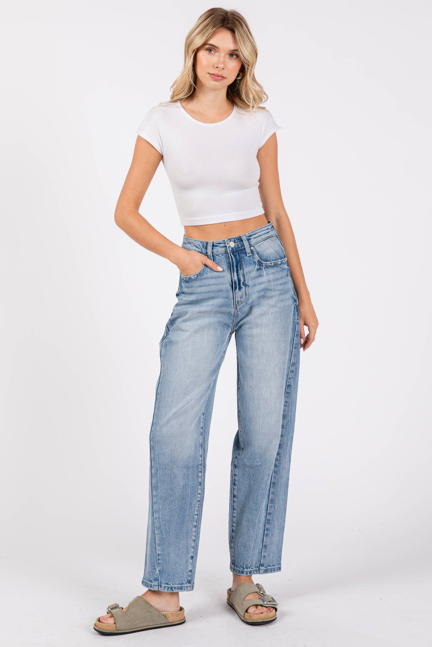 Petra SIDE SEAM DETAILING HIGH RISE COMFORT BARREL JEANS
