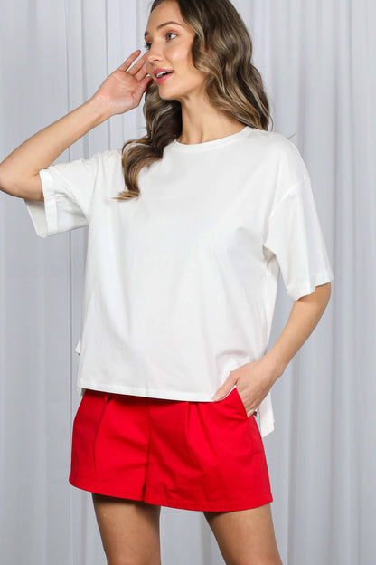 Vine & Love - Bow With Side Slit 100% Cotton Knit Top VT82807-