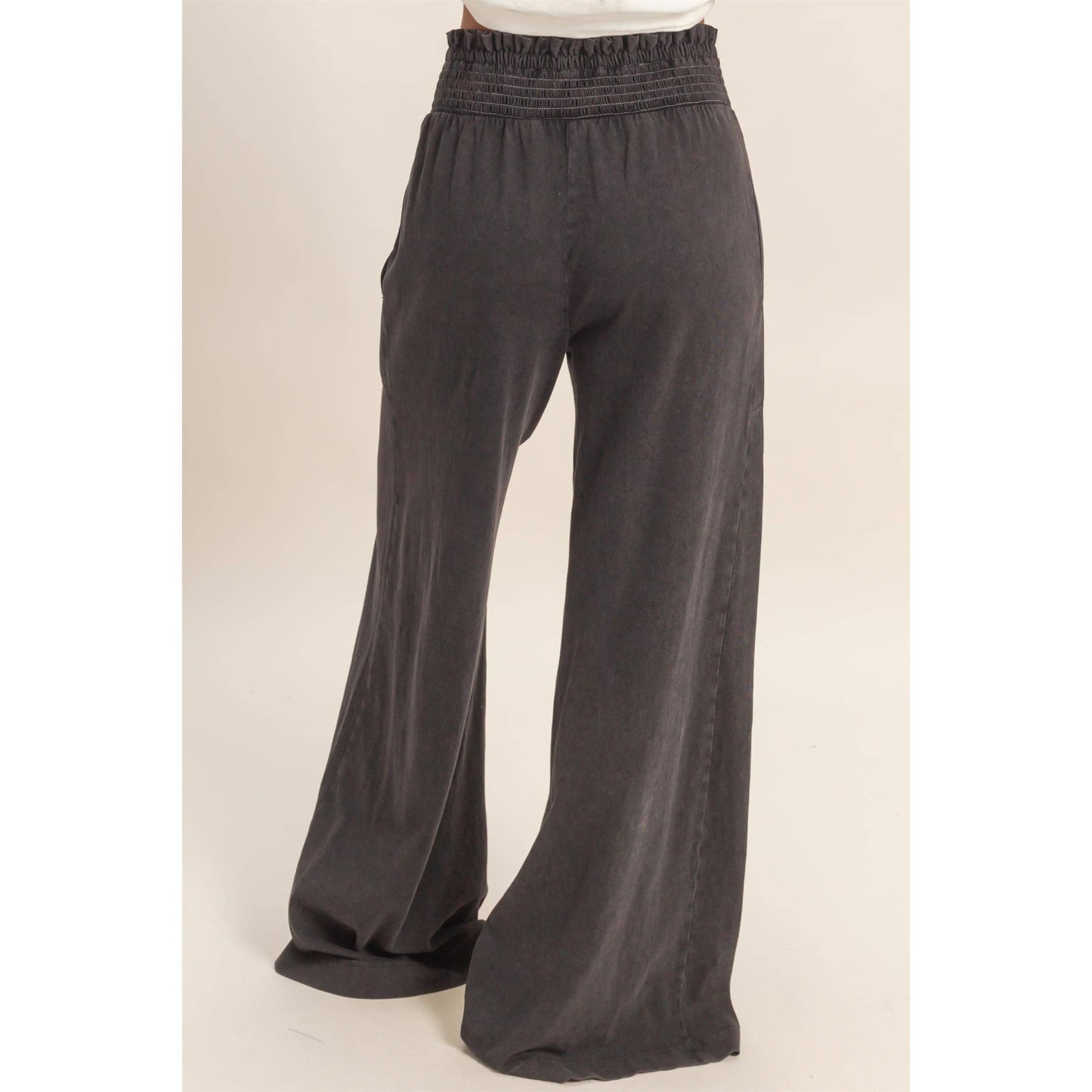 HYFVE - Mineral Washed Wide-Leg Smocked Waist Pants