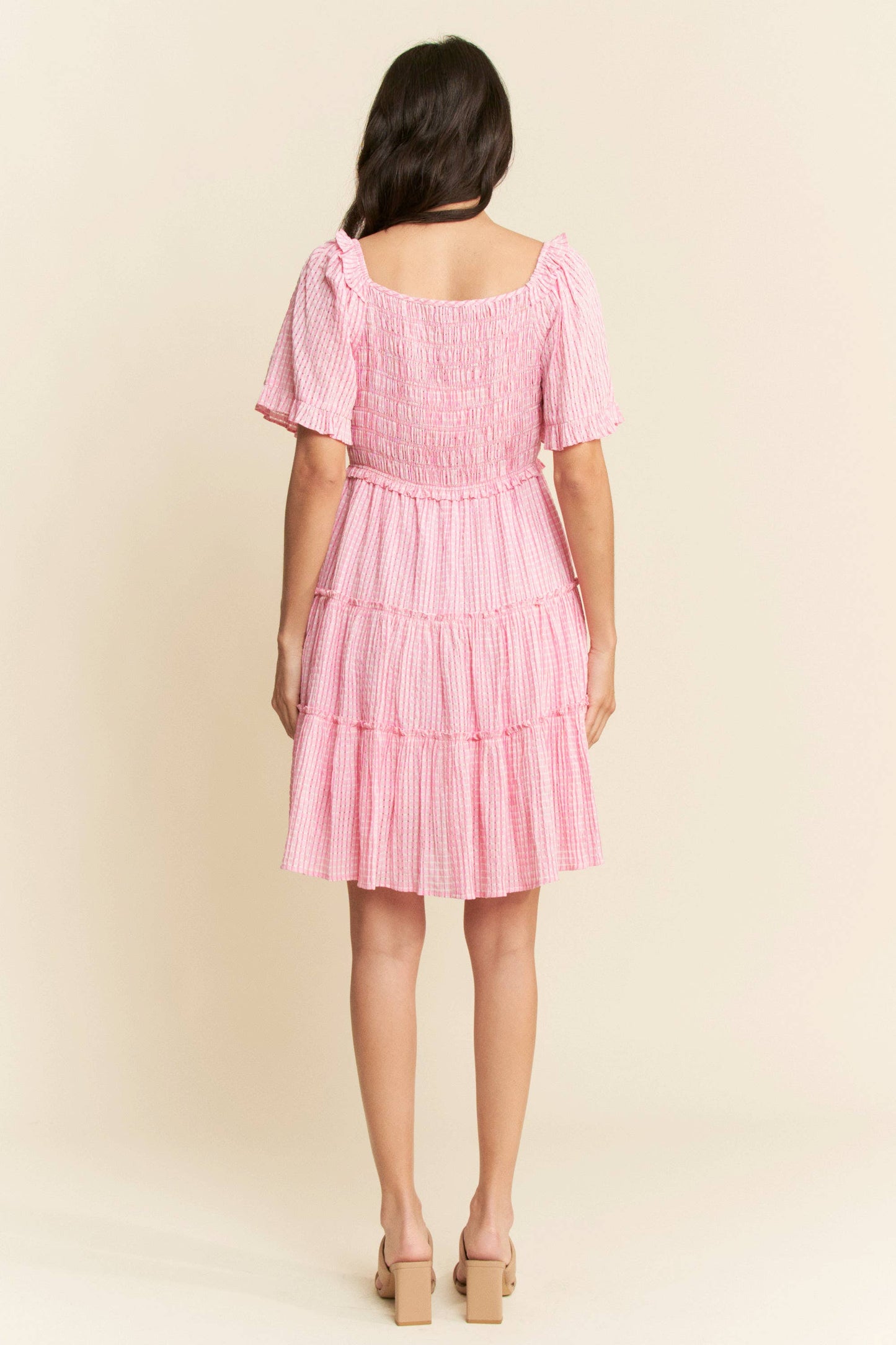 PLUS SMOCKING BODICE RUFFLE SLEEVE TIERED DRESS