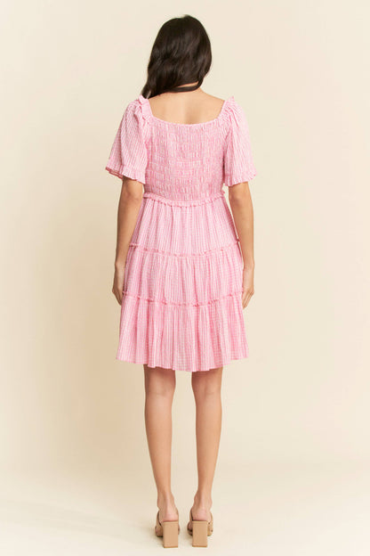 PLUS SMOCKING BODICE RUFFLE SLEEVE TIERED DRESS