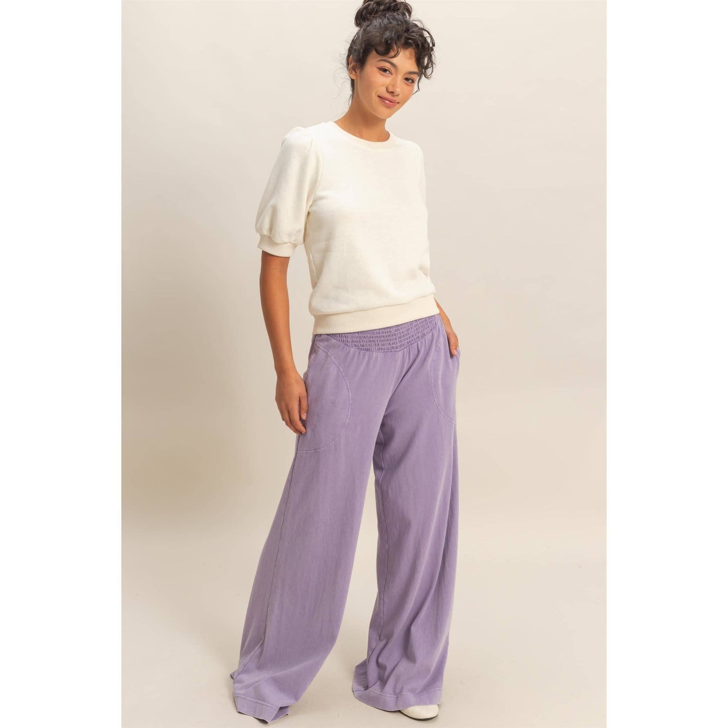 HYFVE - Mineral Washed Wide-Leg Smocked Waist Pants