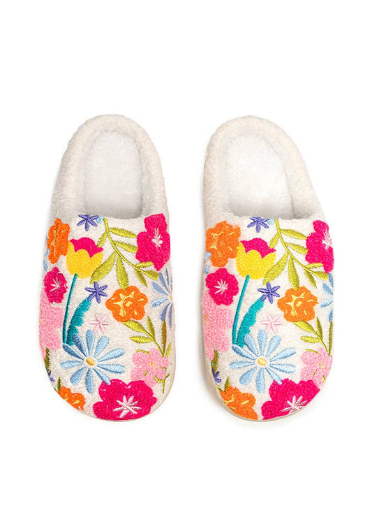 Slippers - Flowers in Bloom - White