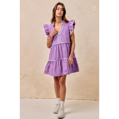 Contrast binding ruffled dress
