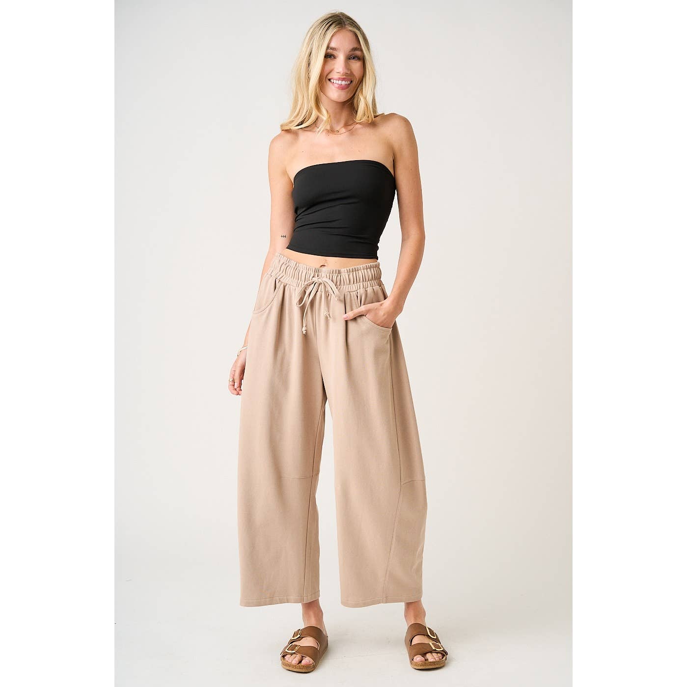 mittoshop - COTTON FRENCH TERRY PULL-ON BARREL LEG PANTS