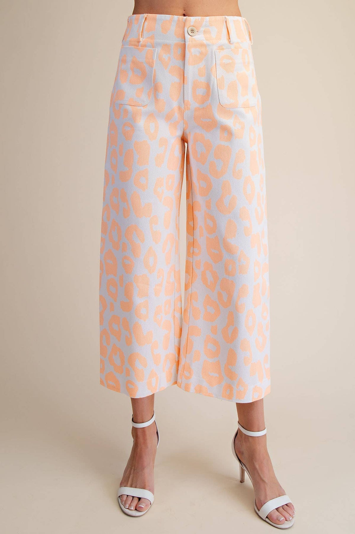 Glam - Colette Cropped Wide-Leg Neon Leopard Pants