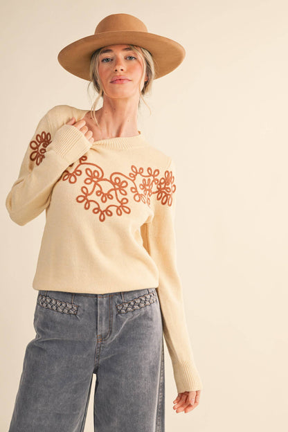 &MERCI - FLORAL KNIT DESIGN PULLOVER SWEATER MSW11201