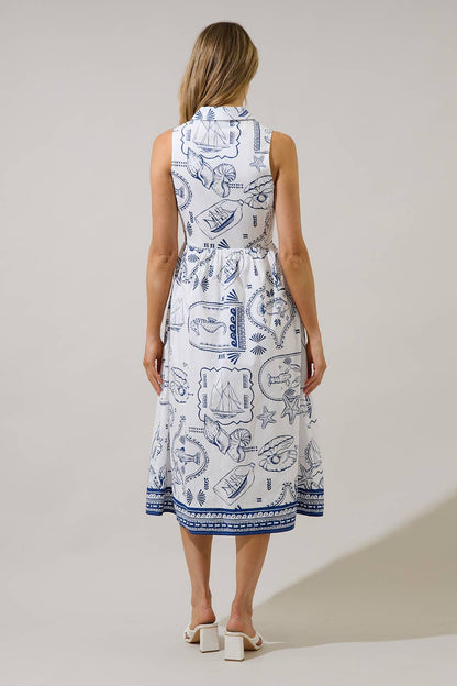 Sugarlips - Catie Button Down Midi Dress Seaside
