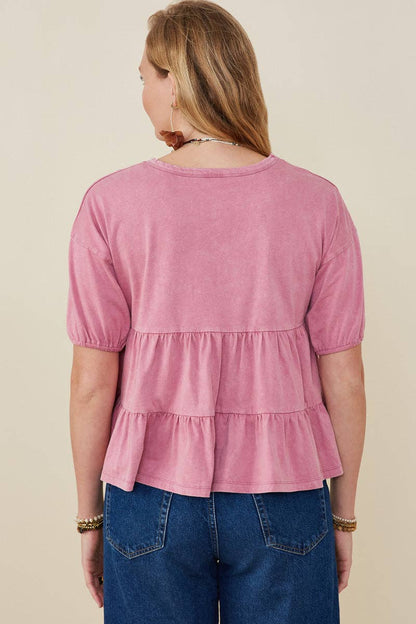 Hayden LA - Womens Washed Drop Shoulder Peplum Knit Top
