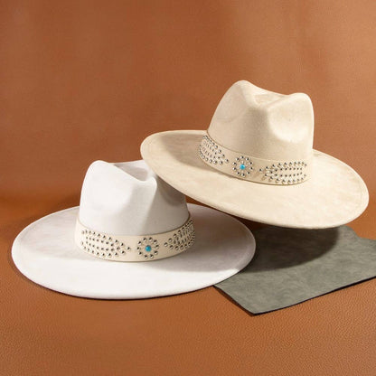 Anarchy Street - Western Studded Strap Faux Suede Fedora Hat