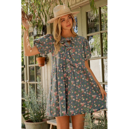 Sage + Fig - HONEY BLOOM PUFF SLEEVES DRESS (SD8426)