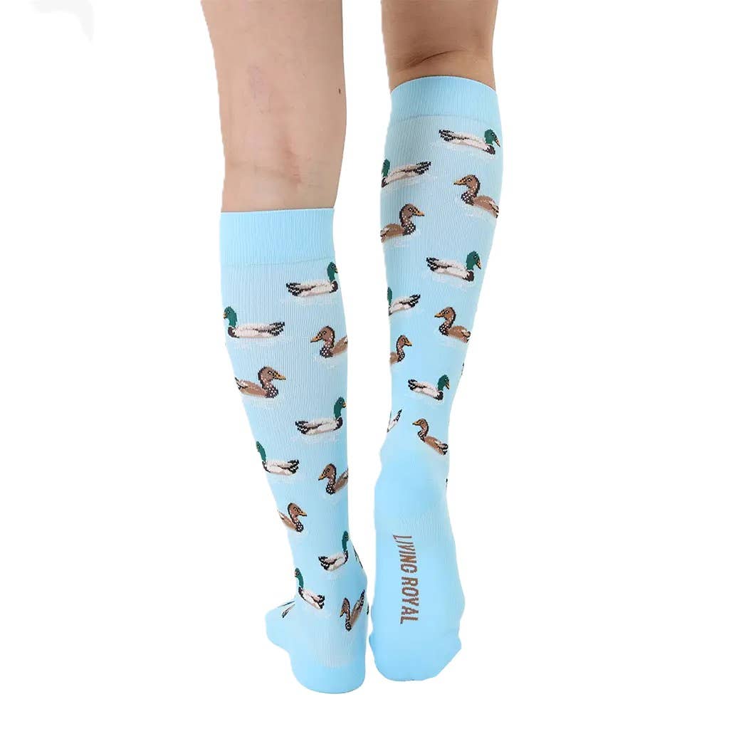 Compression Socks (15-20mmHg) - Swimming Ducks - Light Blue