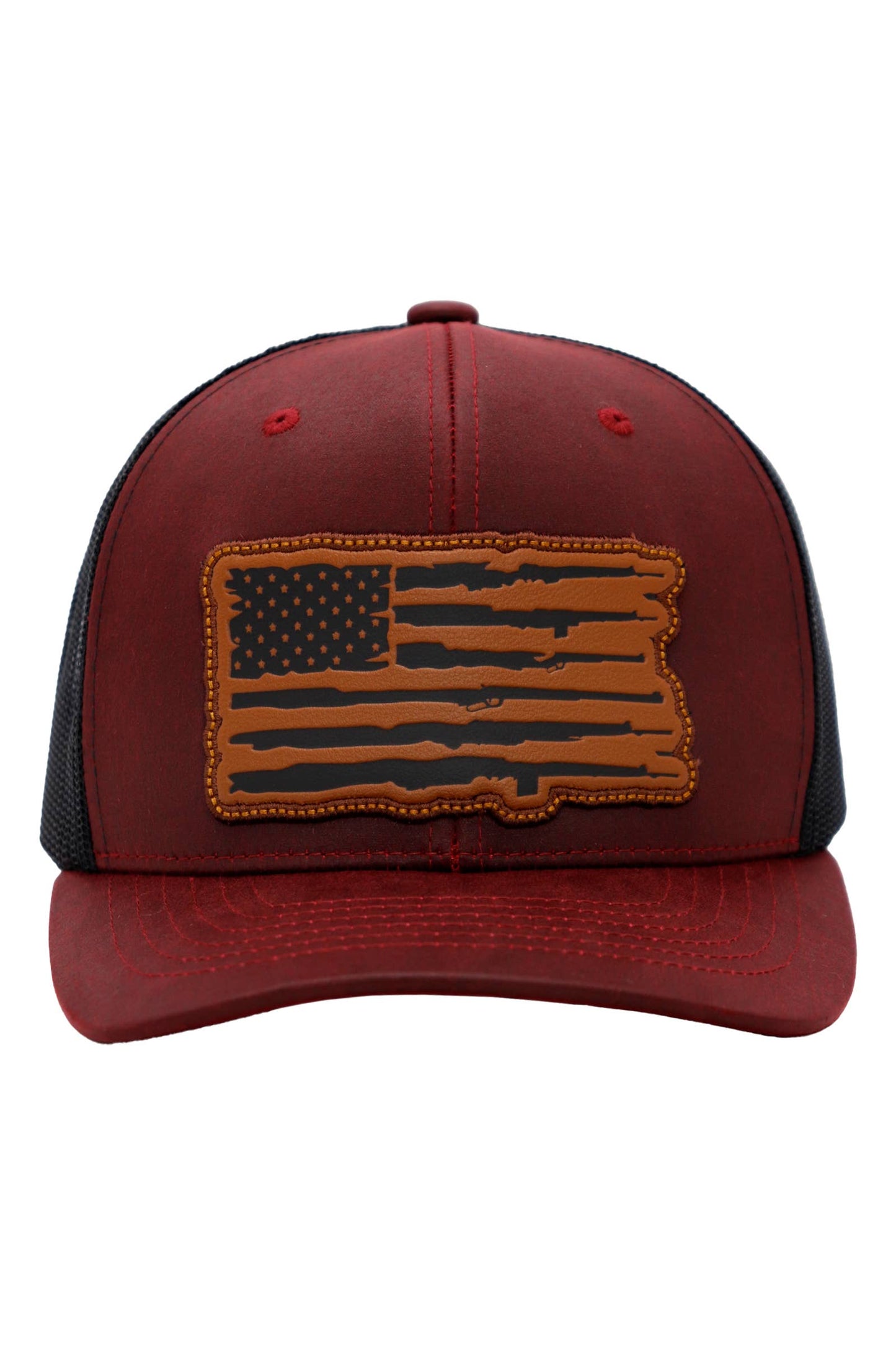 Cap Zone - Rifle American Flag Oiled Faux Leather Trucker Hat
