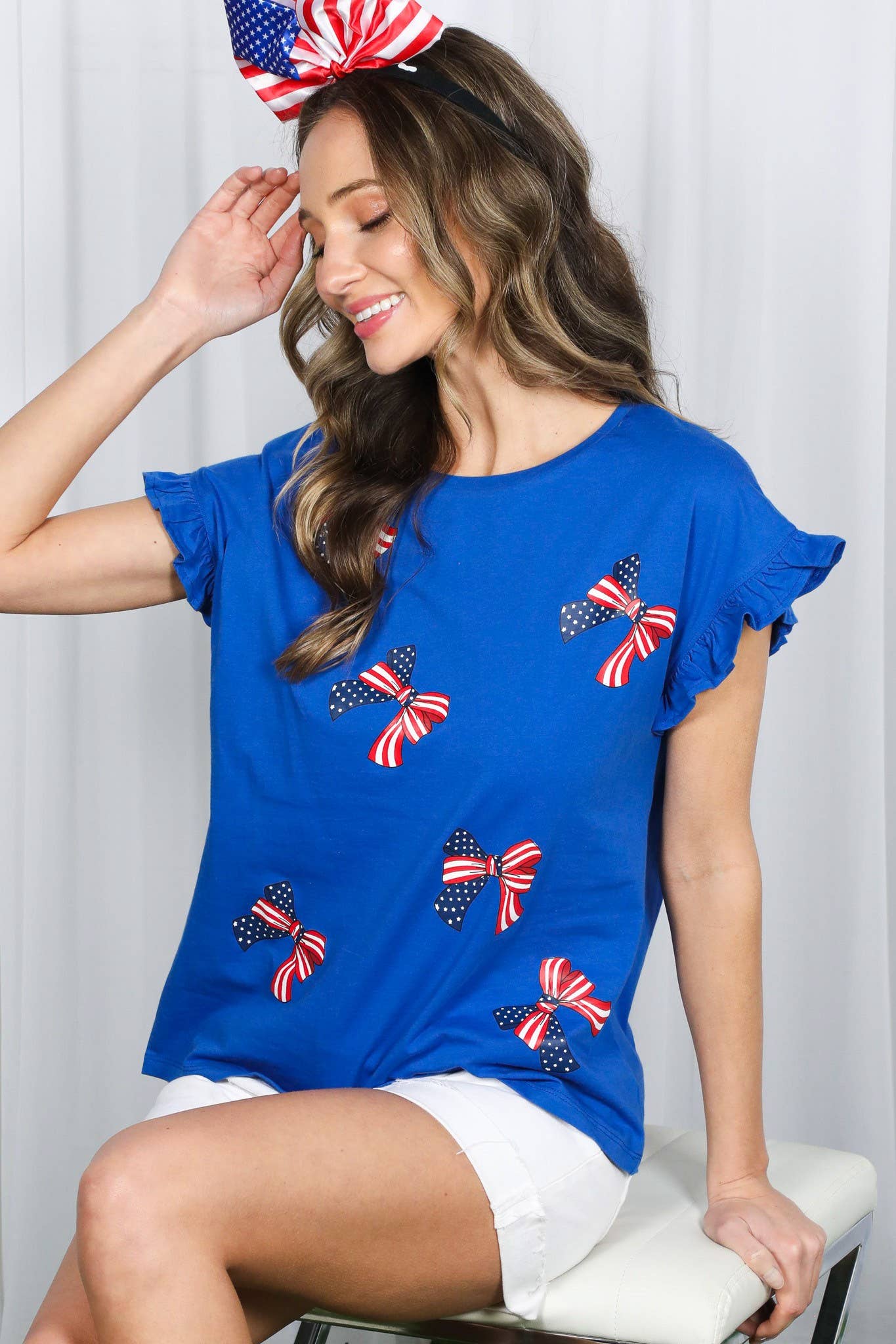 American Flag Bow Graphic Crew Neck