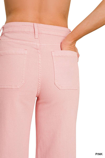 42POPS -  High Rise Wide Leg Pintuck Color Denim Pants