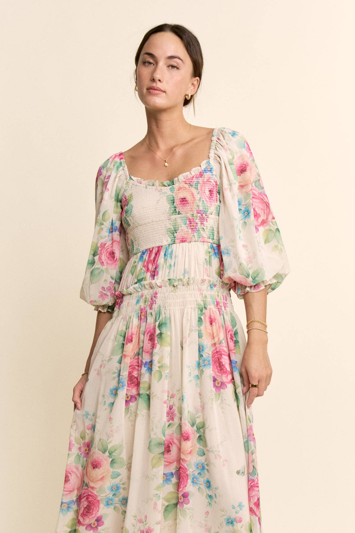 Davi & Dani - PLUS FLOWER PRINTED CHIFFON MAXI DRESS
