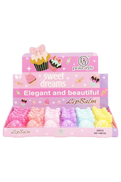 Cap Zone - Cupcake Ribbon Bow Round Lip Balm - 24 Pcs