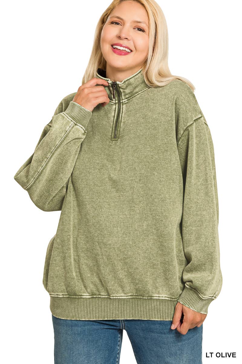 42POPS - ,.0810 Plus Acid Wash Fleece Half Zip Pullover SI-28130