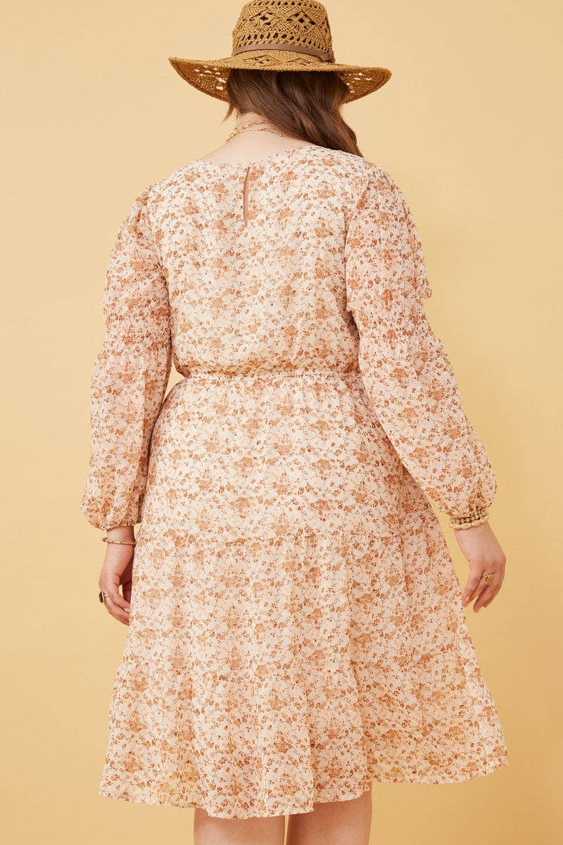 Hayden LA - Womens Floral Print Smocked Sleeve Midi Dress