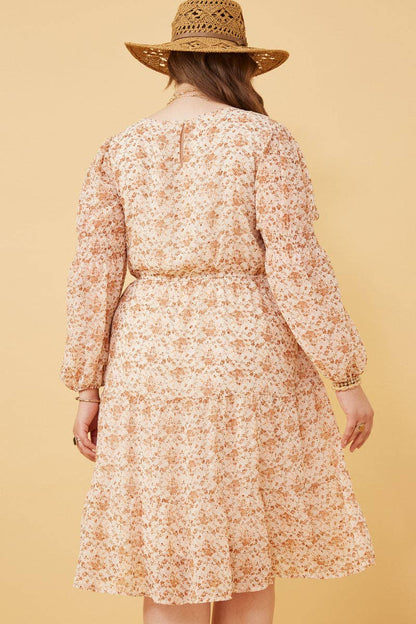 Hayden LA - Womens Floral Print Smocked Sleeve Midi Dress