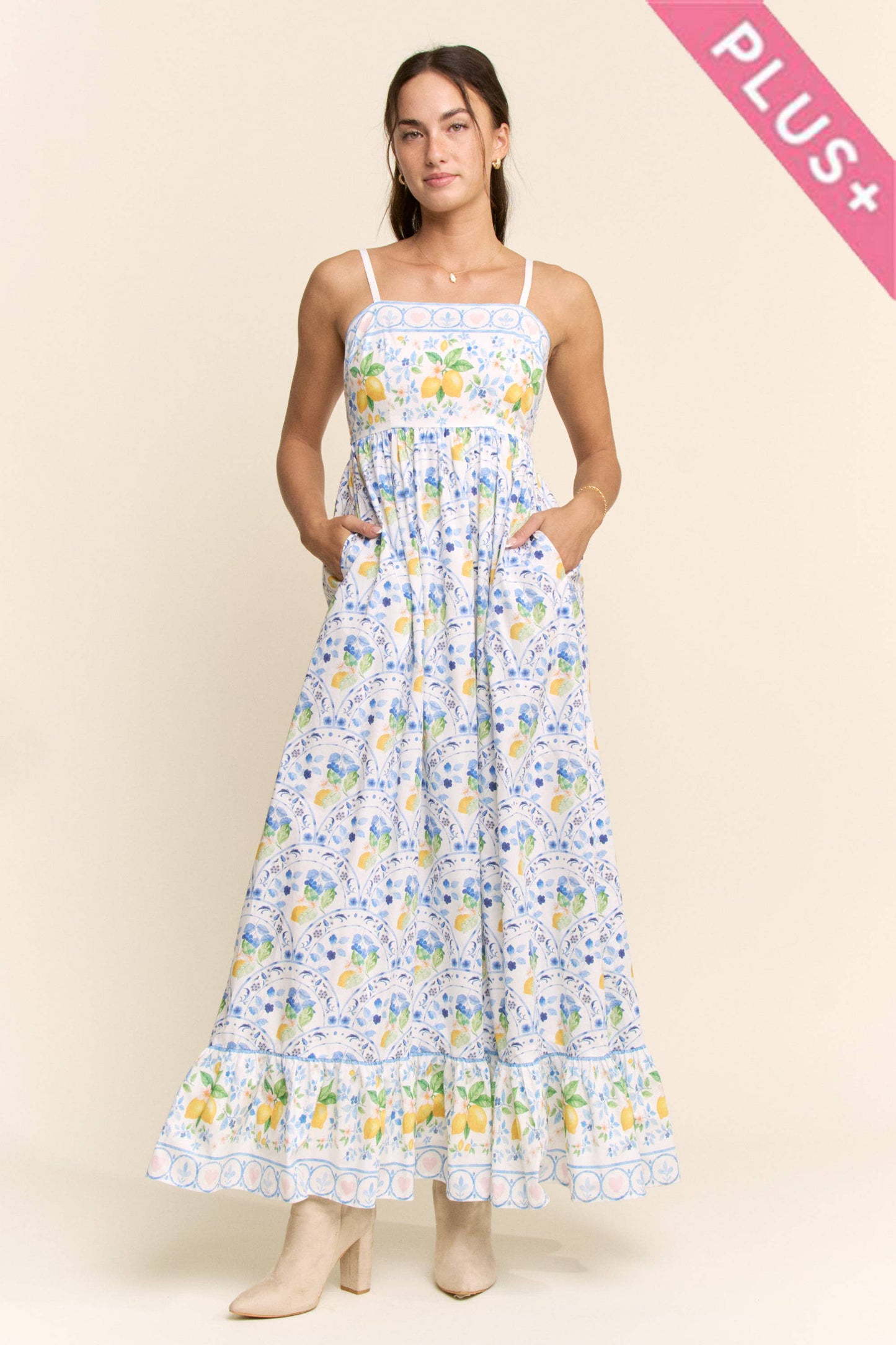 Davi & Dani - PLUS BORDER PRINT SMOCKING BACK MAXI DRESS