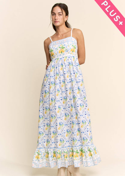 Davi & Dani - PLUS BORDER PRINT SMOCKING BACK MAXI DRESS