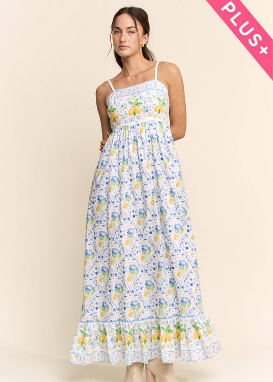Davi & Dani - PLUS BORDER PRINT SMOCKING BACK MAXI DRESS
