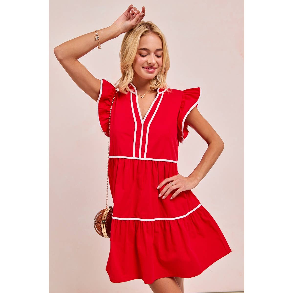 Contrast binding ruffled dress