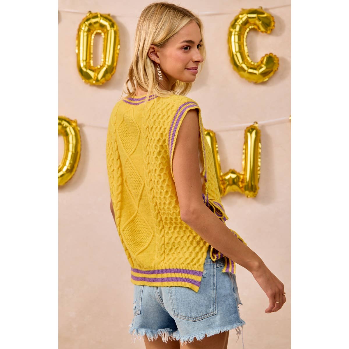 Textured knit side tie sweater top