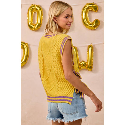 Textured knit side tie sweater top