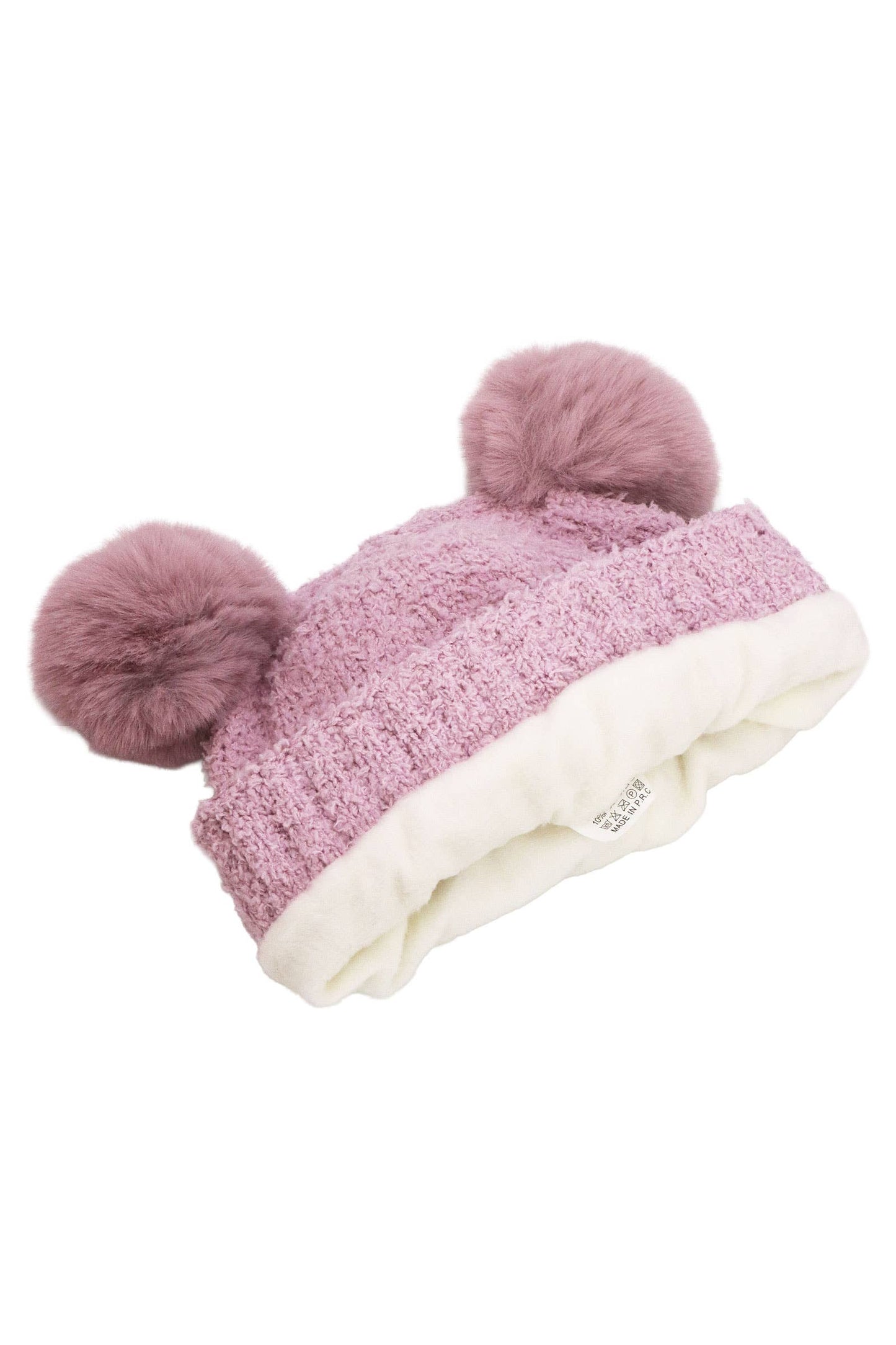 Cap Zone - Kids Kitty Cat Terry Fleece Double Pom Beanie